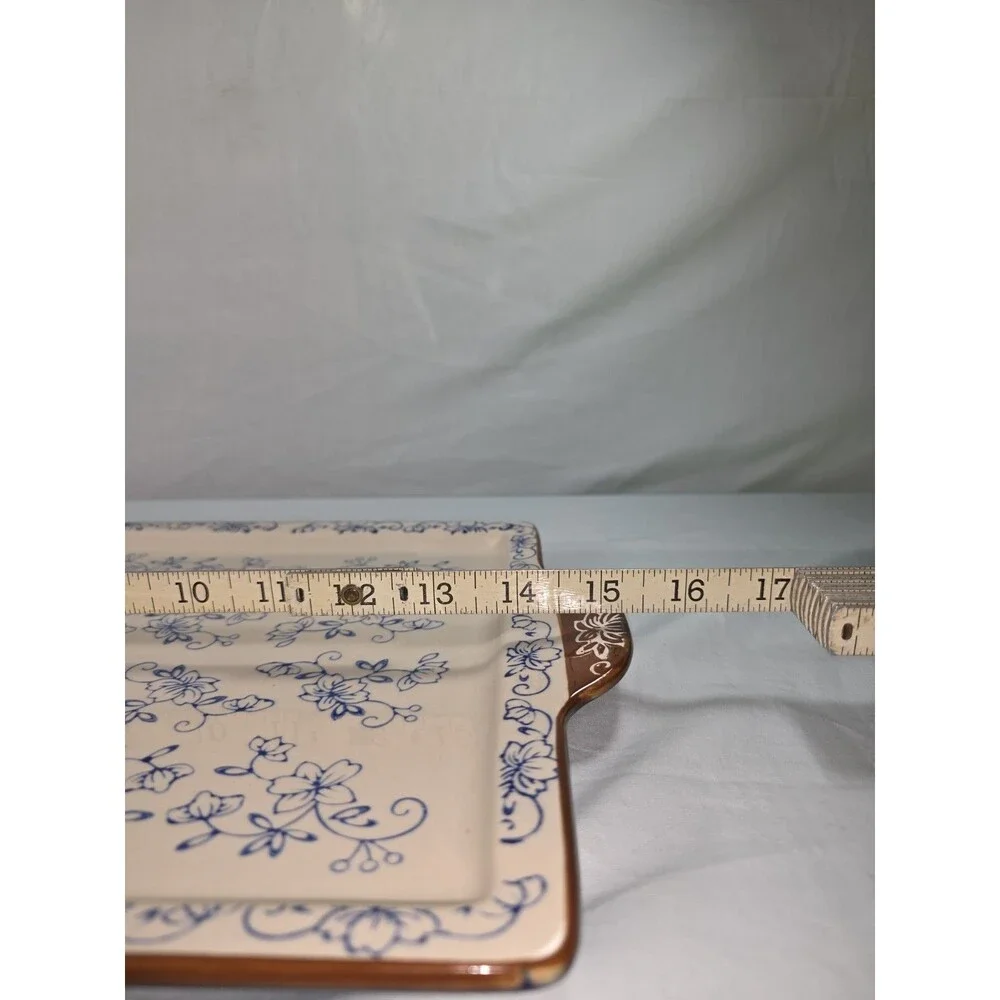 Temp-tations Floral Lace Cobalt Blue Rectangular Serving Platter Tray Retired